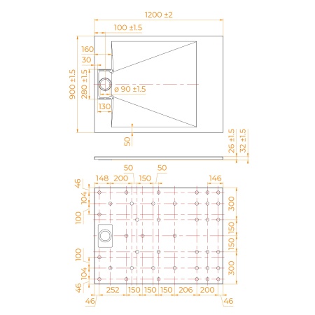 Душевой поддон прямоугольный RGW TUS-W Белый, 900x1200
