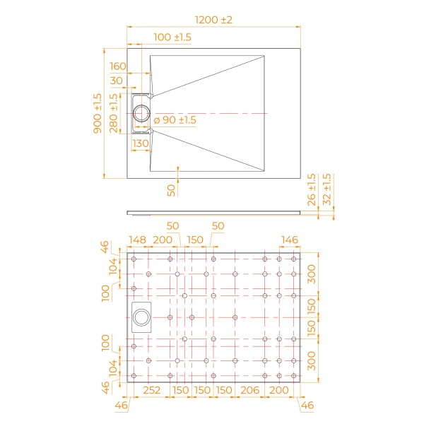 Душевой поддон прямоугольный RGW TUS-B Черный, 900x1200