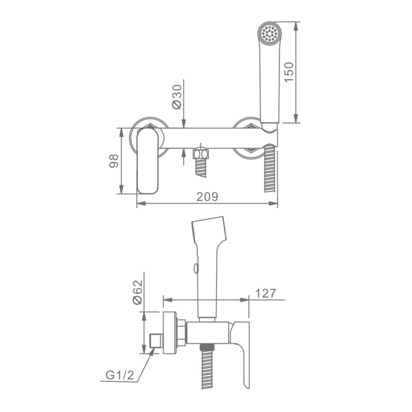 Гигиенический душ со смесителем Raglo R03.51.09, графит
