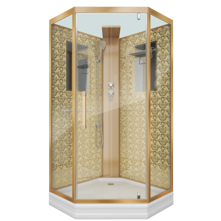 Душевая кабина Niagara Luxe NG-7717GBK 100x100х210, низкий поддон, стенки золото, без крыши