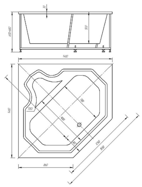 Акриловая ванна Aquatek Лира 150x150 LIR150-0000006 с гидромассажем