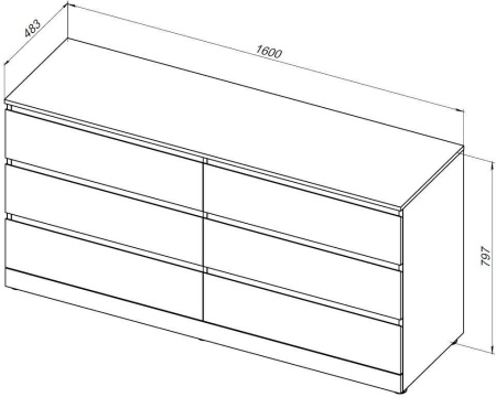 Комод Aquanet Сканди 1600x480 Дуб крафт (6 ящиков)