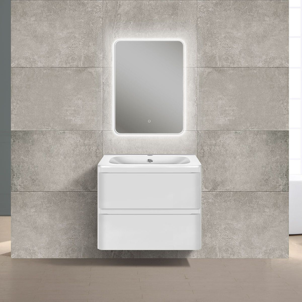 Тумба Vincea Vico 600 подвесная, 2 выкатных ящика soft close, G.White с умывальником VCB-2VP600W из искуственного камня, цвет белый
