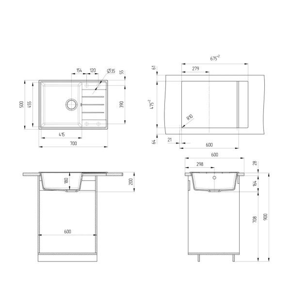 Кухонная мойка Ulgran Quartz Prima 700-10, песок