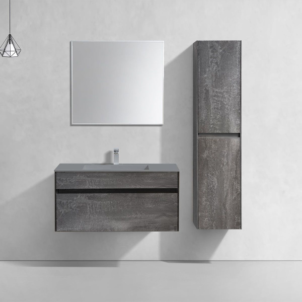 Тумба Vincea Chiara 1000 подвесная, 1 выкатной ящик soft-close, G.Stone с умывальником VCB-13100G из кварца, цвет серый