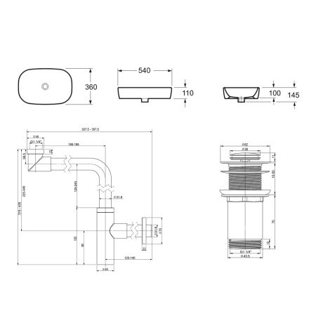 Комплект 3 в 1 Lavinia Boho Bathroom Sink 21520045: накладная фарфоровая раковина 54 см, металлический сифон, донный клапан
