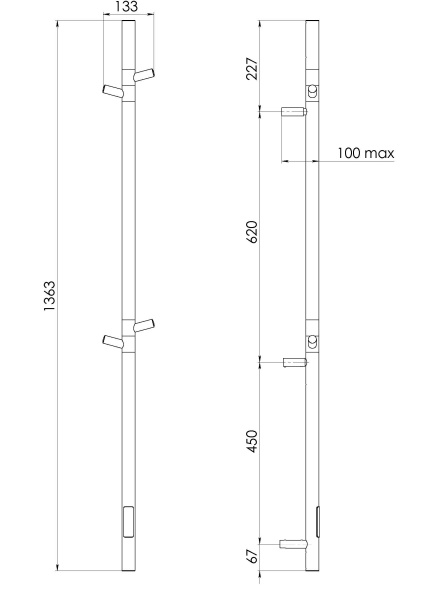 Полотенцесушитель электрический Vincea VTD-1DCE 15х140, хром, таймер