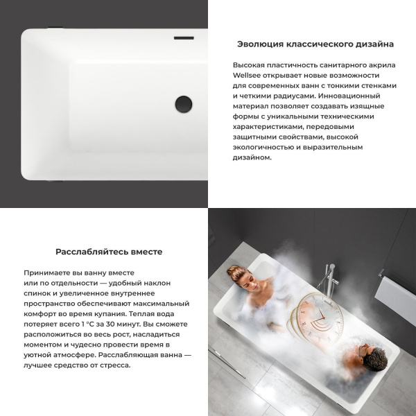 Акриловая ванна в наборе 3 в 1: отдельностоящая ванна, экран, декоративные ножки Wellsee FR.Euphoria 230101001