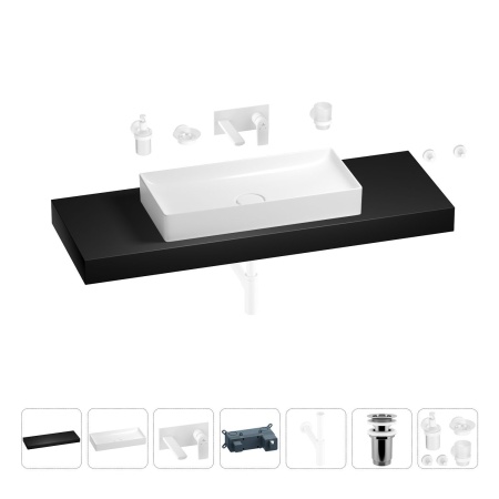Раковина 75 см со столешницей 140 см Wellsee Pure BY Wellsee 201011905 в наборе 9 в 1: столешница, раковина, встраиваемый смеситель, сифон, выпуск, аксессуары (цвет набора матовый белый)