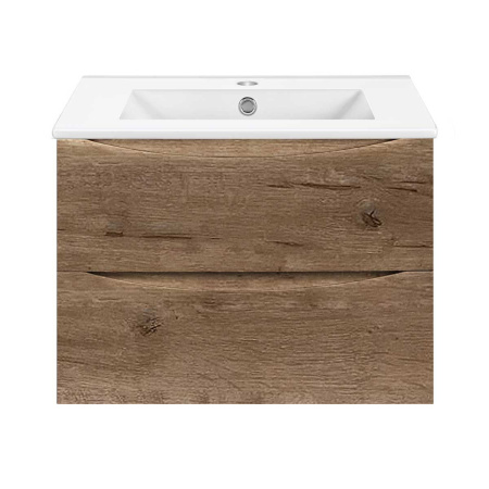 Тумба Vincea Mia Slim 700 подвесная, 2 выкатных ящика soft close, V.Oak с умывальником VBS-13970S1 керамическая, цвет белый