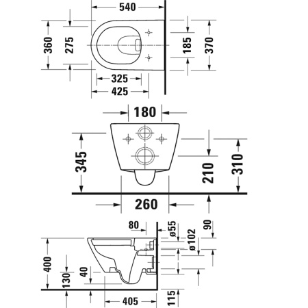 Duravit D-Neo Унитаз подвесной 37x54 см, безободковый, в комплекте с сиденьем, цвет: белый 45770900A1 (2577090000+0021690000)