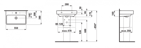 Подвесная раковина Pro S 55х38х9,5 см, санфарфор, с отв. под смеситель 8.1895.8.000.104.1
