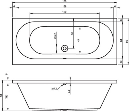 Акриловая ванна с усиленным каркасом и сифоном Riho Carolina 180x80 BB5400500000000
