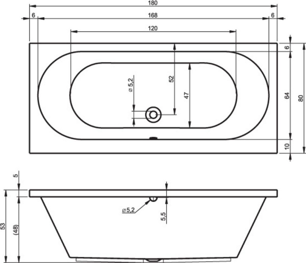 Акриловая ванна с усиленным каркасом и сифоном Riho Carolina 180x80 BB5400500000000