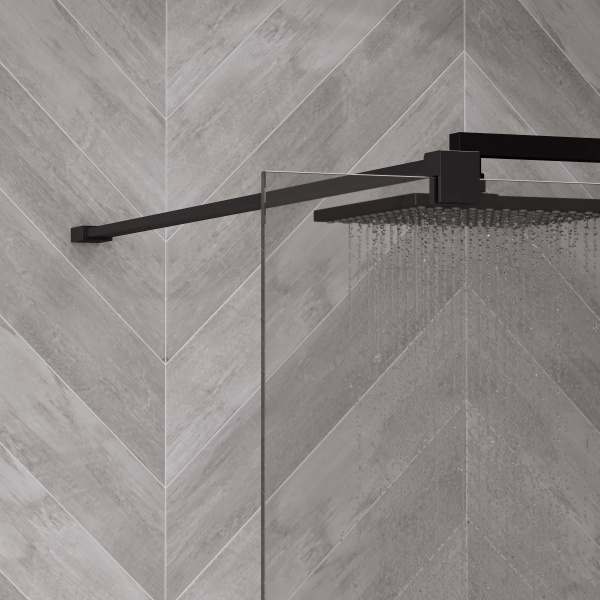 Душевая перегородка ограждение Reflexion RX20090CBL-14 Walk in 200x90см прозрачное закаленное стекло 8мм черный профиль