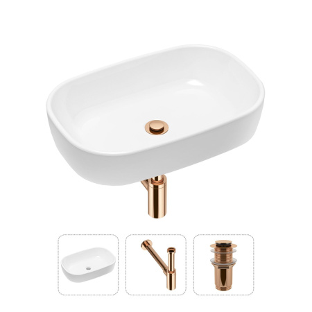 Комплект 3 в 1 Lavinia Boho Bathroom Sink 21520011: накладная фарфоровая раковина 54 см, металлический сифон, донный клапан