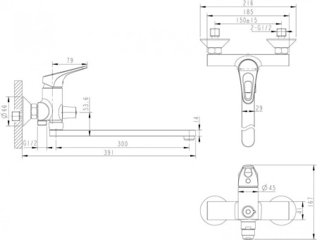 Смеситель для ванны Bravat Drop-D F648162C-LB-RUS, хром