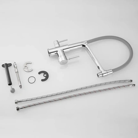 Смеситель для мойки Rose R658 с подключением к фильтру и гибким извивом, хром