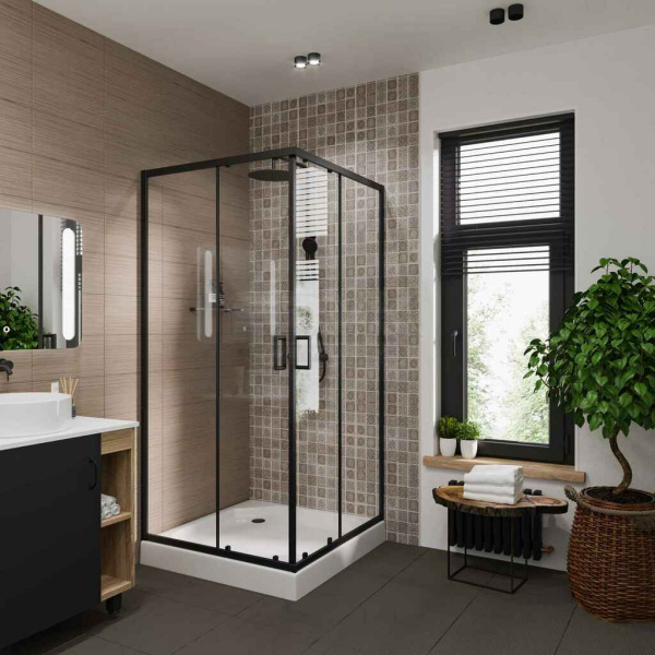 Душевое  ограждение Niagara Nova NG-6888-08 BLACK (80*80*195) квадрат, двери раздвижные