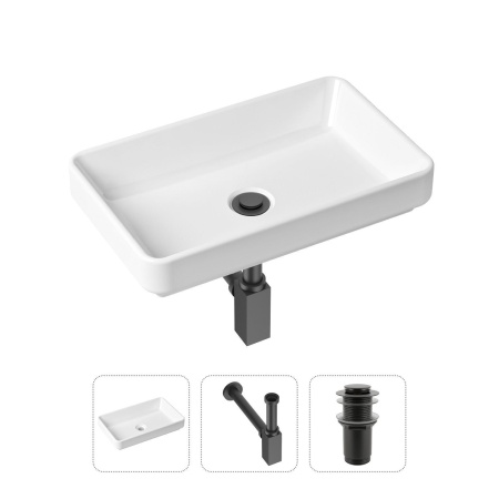Комплект 3 в 1 Lavinia Boho Bathroom Sink 21520125: накладная фарфоровая раковина 55 см, металлический сифон, донный клапан