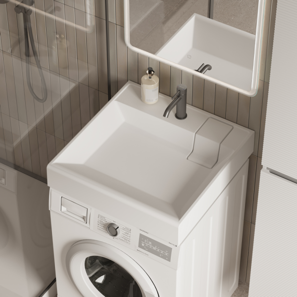 Раковина над стиральной машиной Ceramicanova Квадрат (Quattro) 600x600x123 мм, с кронштейнами, белый, арт. CN0101