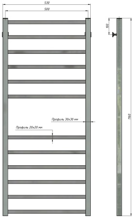 Полотенцесушитель водяной Stinox Quatro 500x1200, нижнее подключение, хром, 1/2" ВР (внутренняя резьба), 12 перекладин