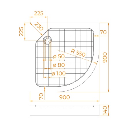 Душевой поддон полукруглый RGW SMC/R W Белый, 900x900