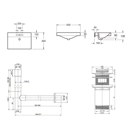 Комплект 3 в 1 Lavinia Boho Bathroom Sink 21520572: врезная фарфоровая раковина 60 см, металлический сифон, донный клапан