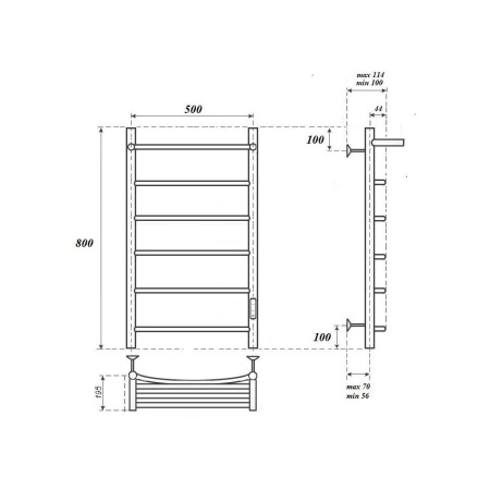 Полотенцесушитель электрический Point PN04858PB П5 500x800 с полкой, диммер справа, черный