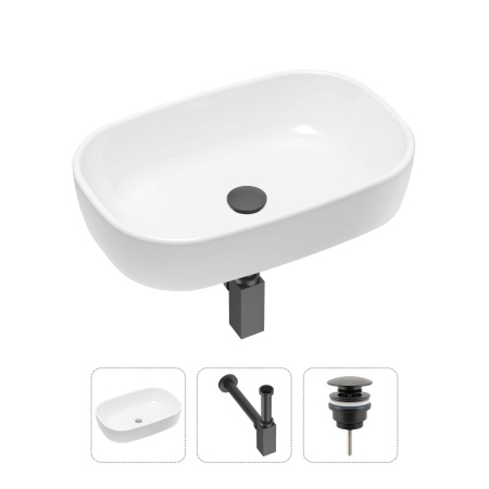 Комплект 3 в 1 Lavinia Boho Bathroom Sink 21520018: накладная фарфоровая раковина 54 см, металлический сифон, донный клапан