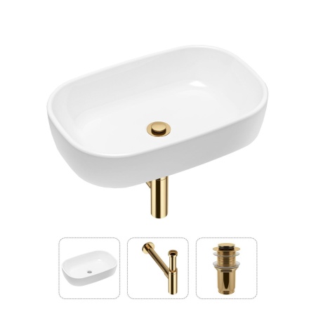 Комплект 3 в 1 Lavinia Boho Bathroom Sink 21520039: накладная фарфоровая раковина 54 см, металлический сифон, донный клапан