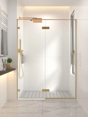 Душевая дверь распашная Veconi Premium Alassio G, 1200х2000, брашированное золото, стекло прозрачное осветленное