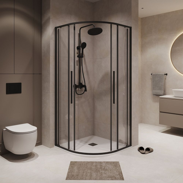 Душевое ограждение  Niagara Nova  NG-6826-34BLACK (90*90*195) полукруг, двери раздвижные