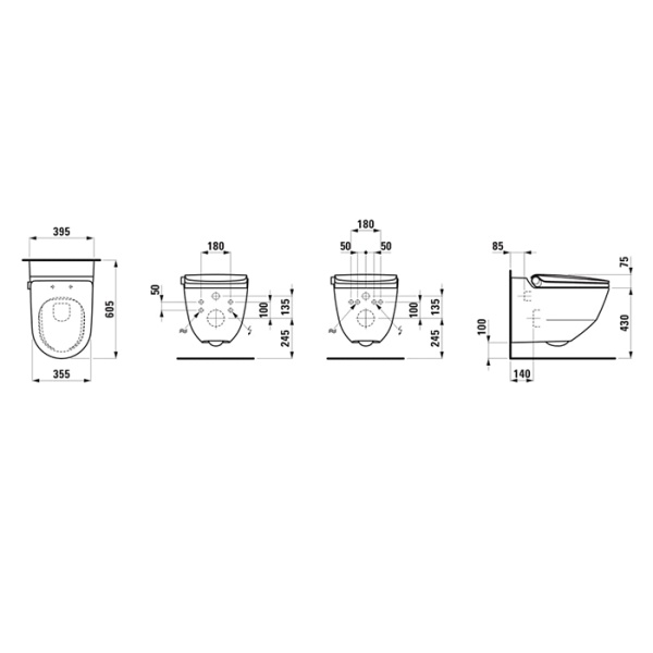Laufen Cleanet Riva Унитаз-биде подвесной 60х39см, безободковый, с сиденьем, пульт д/у, покрытие LCC, панель титан-черный, цвет: белый 8.2069.1.404.000.1