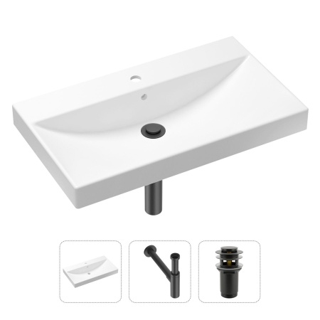 Комплект 3 в 1 Lavinia Boho Bathroom Sink 21520632: врезная фарфоровая раковина 80 см, металлический сифон, донный клапан