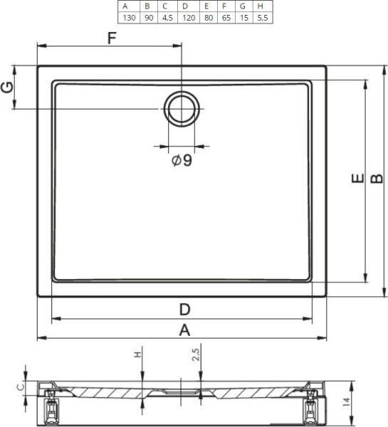 Душевой поддон Riho Davos 263 DA0300500000000 130x90