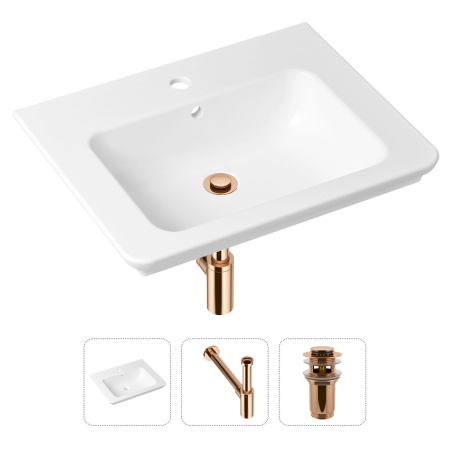 Комплект 3 в 1 Lavinia Boho Bathroom Sink 21520389: врезная фарфоровая раковина 60 см, металлический сифон, донный клапан