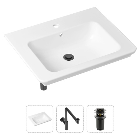 Комплект 3 в 1 Lavinia Boho Bathroom Sink 21520425: врезная фарфоровая раковина 60 см, металлический сифон, донный клапан