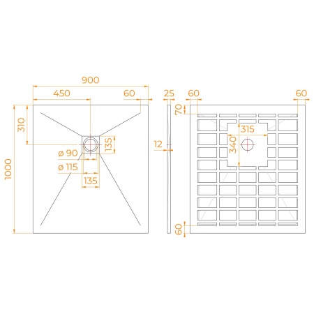 Душевой поддон прямоугольный STONE TRAY-G, 900x1000