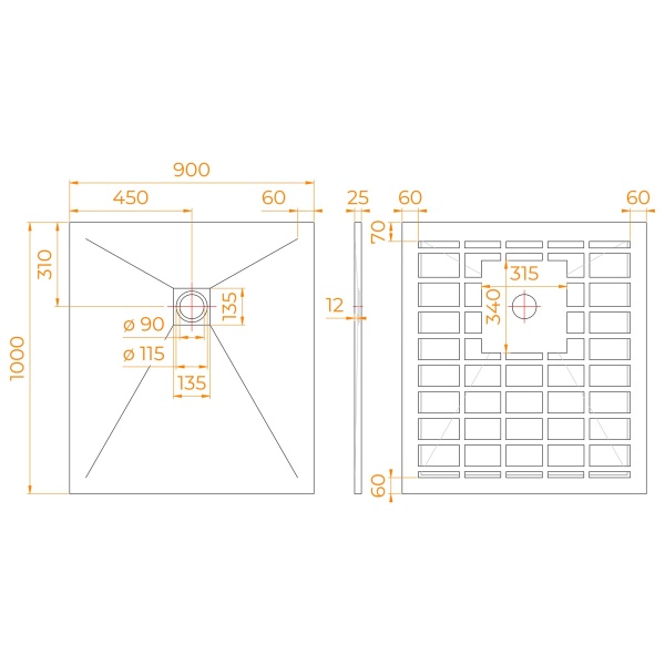 Душевой поддон прямоугольный STONE TRAY-G, 900x1000