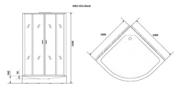 Душевая кабина Niagara Premium NG-6902-01G BLACK 100х100х210, низкий поддон 16см, стекло тонированное