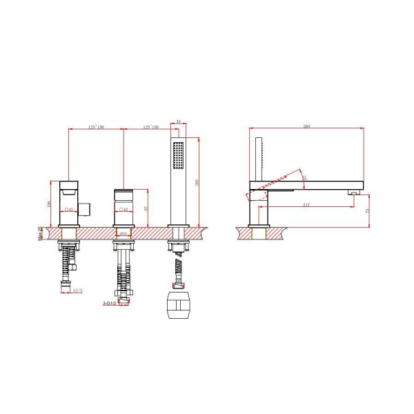 Смеситель на борт ванны D&K Bayern.Liszt DA1514905, черный