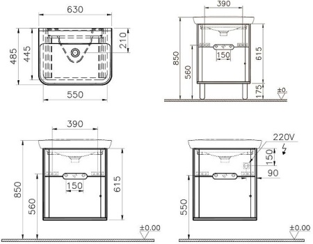 Тумба с раковиной VitrA Sento 63 60834 антрацит матовый