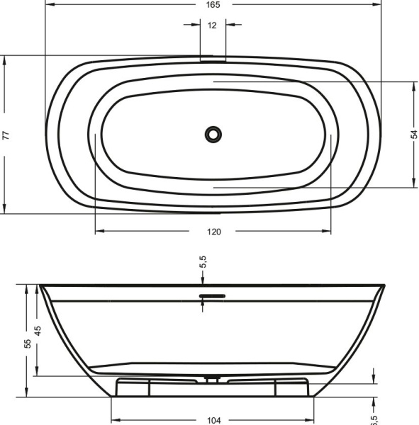Ванна из искусственного мрамора Riho Oval 165х77 BS6700500000000