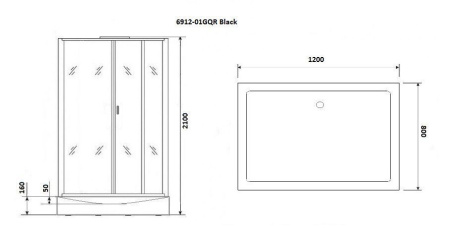 Душевая кабина Niagara Premium NG-6912-01GQR BLACK 120х80х210, низкий поддон 16 см, стекло тонированное