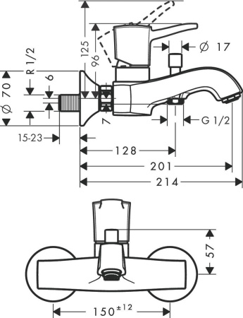 Hansgrohe Metropol Classic Смеситель для ванны однорычажный с рычаговой рукояткой ВМ хром 31340000