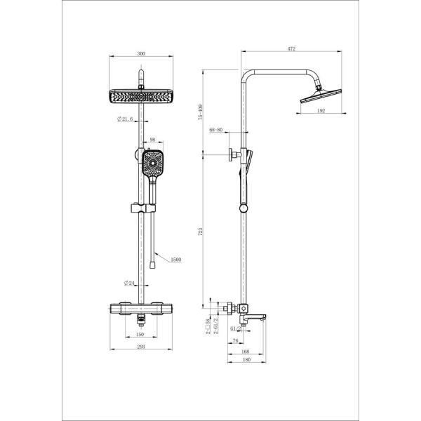 Душевая система с термостатом WONZON & WOGHAND, Черный матовый (WW-B3016-T1-MB)