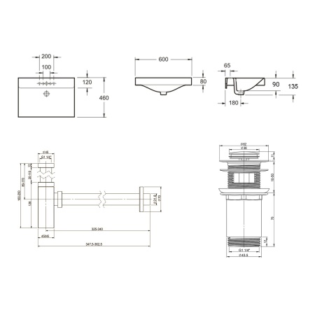 Комплект 3 в 1 Lavinia Boho Bathroom Sink 21520558: врезная фарфоровая раковина 60 см, металлический сифон, донный клапан