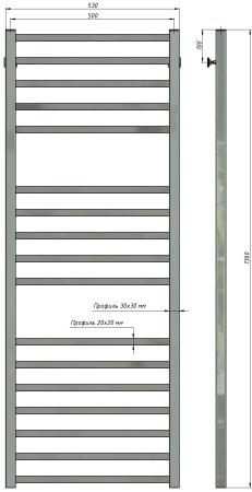 Полотенцесушитель водяной Stinox Quatro Luxe 500x1400, нижнее подключение, хром, 1/2" ВР (внутренняя резьба), 17 перекладин