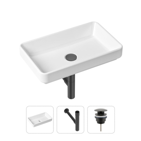 Комплект 3 в 1 Lavinia Boho Bathroom Sink 21520136: накладная фарфоровая раковина 55 см, металлический сифон, донный клапан